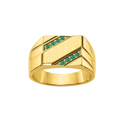 anel masculino signet, ouro amarelo com esmeraldas verdes