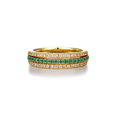 anel de diamantes e esmeraldas verdes LINEA