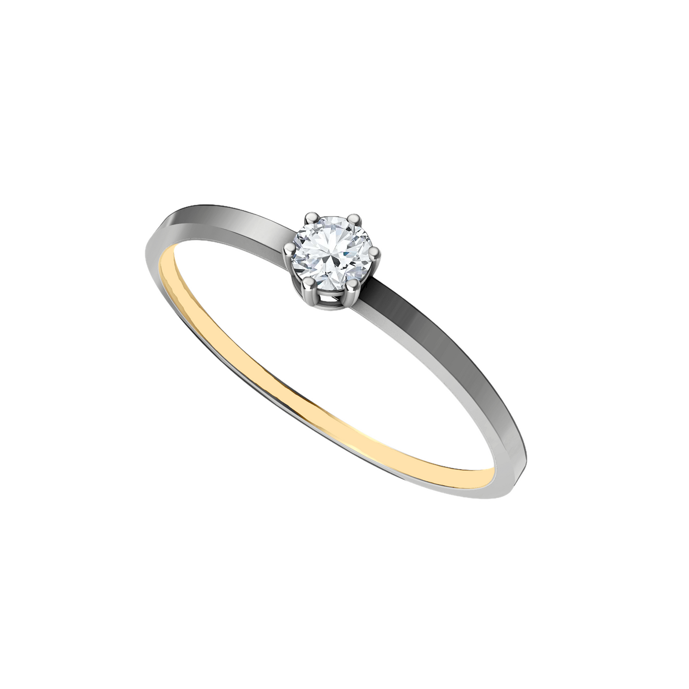 anel solitario diamante, ouro branco e amarelo