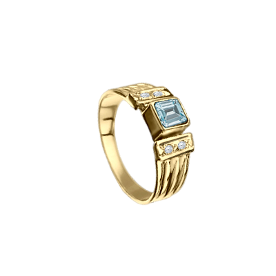 Anel Topázio Azul Quadrado e Diamantes, Ouro Amarelo (CS Quadrado)