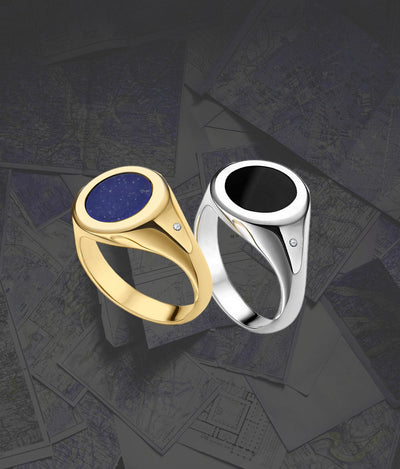 Perpetuum by Verse | Coleção de Anel Signet e Brincos com Onix, Jade e Lapis Lazuli