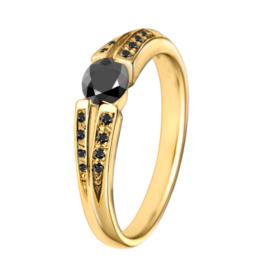 Anel Solitario Diamante Negro