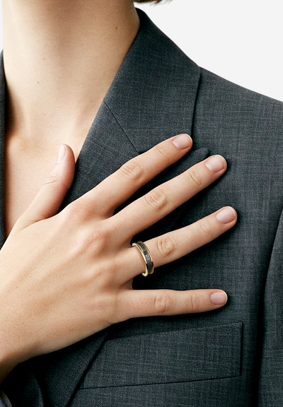 Aliança Ouro Amarelo e Negro com Diamante Negro - TURIM
