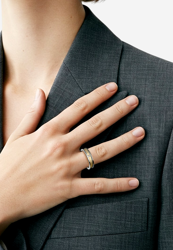 Aliança Ouro Branco e Amarelo - TURIM Diamante