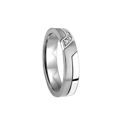 Aliança com Diamantes, Ouro Branco (Fosca e Polida) - THE MODERNIST 4,0 mm | Diamantes