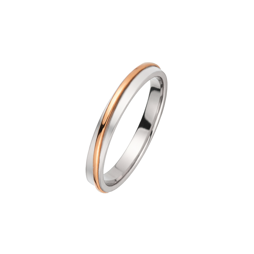 Aliança Fina em Ouro Branco, Detalhe Fio Diagonal em Ouro Rosé - ARC 2,5 mm