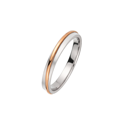 Aliança Fina em Ouro Branco, Detalhe Fio Diagonal em Ouro Rosé - ARC 2,5 mm