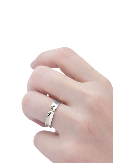 Anel Côncavo, Ouro Branco e 1 Diamante Negro - FIRENZE