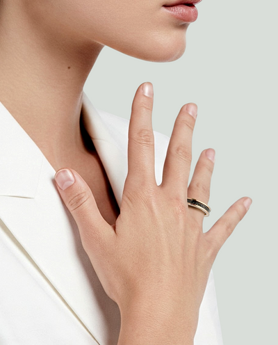 Anel Ouro Rosé e Negro com Diamantes Negros - MAX