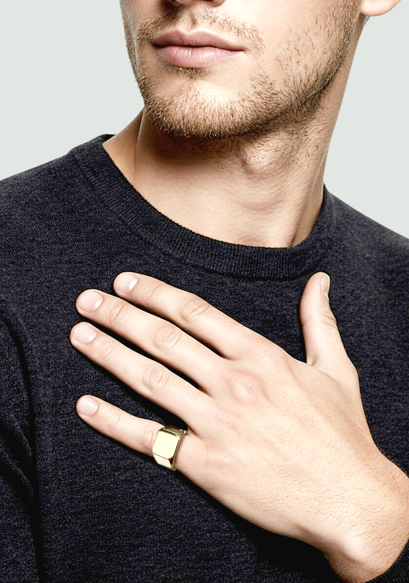 Anel Masculino Quadrado Ouro Amarelo (ODDS Amarelo)