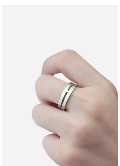 Anel Masculino Ouro Branco Vazado - ETERNITY