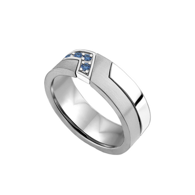 Anel masculino ouro branco com safiras