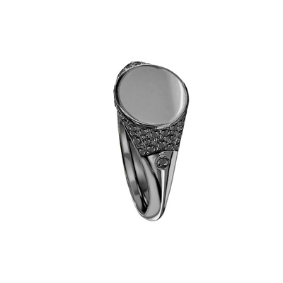 anel sinete diamantes negros, anel redondo