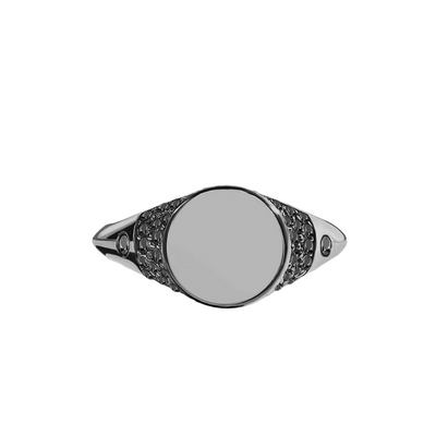 anel exclusivo e moderno, anel diamantes negros Signet