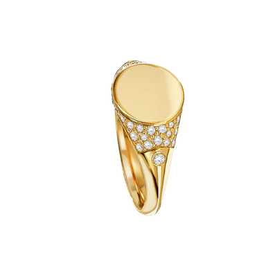 anel signet com diamantes, ouro amarelo 18k