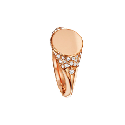 anel sinete com diamantes ouro rosa 18k