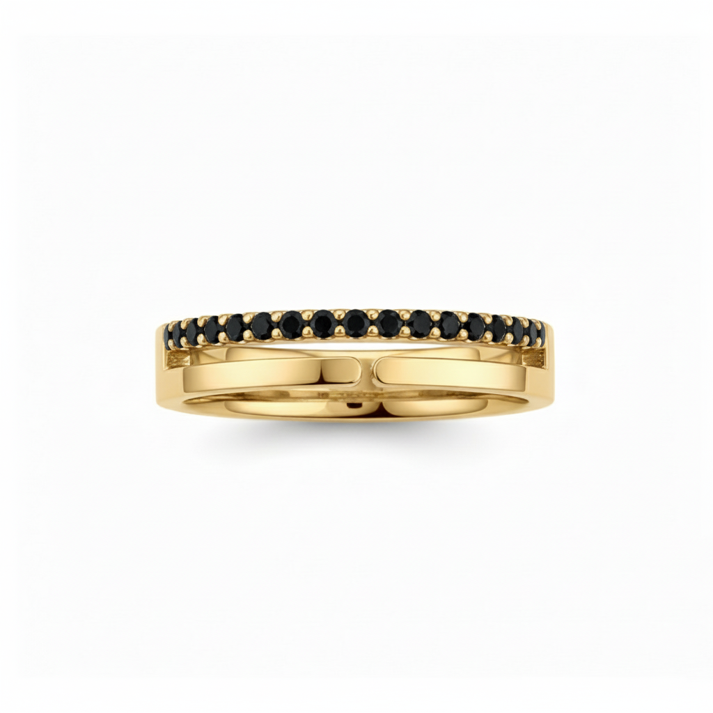 Anel com Diamantes Negros, Vazado, Ouro Amarelo, 4 mm - ETERNITY Vazado