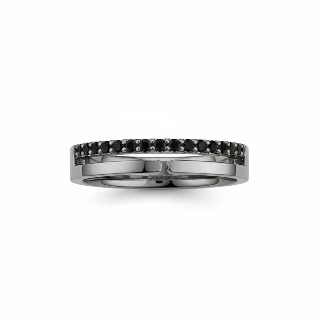 Anel com Diamantes Negros, Vazado, Ouro Negro Paladinado, 4 mm - ETERNITY Vazado