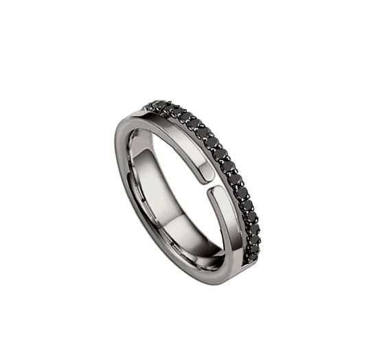 Anel com Diamantes Negros, Vazado, Ouro Negro Paladinado, 4 mm - ETERNITY Vazado