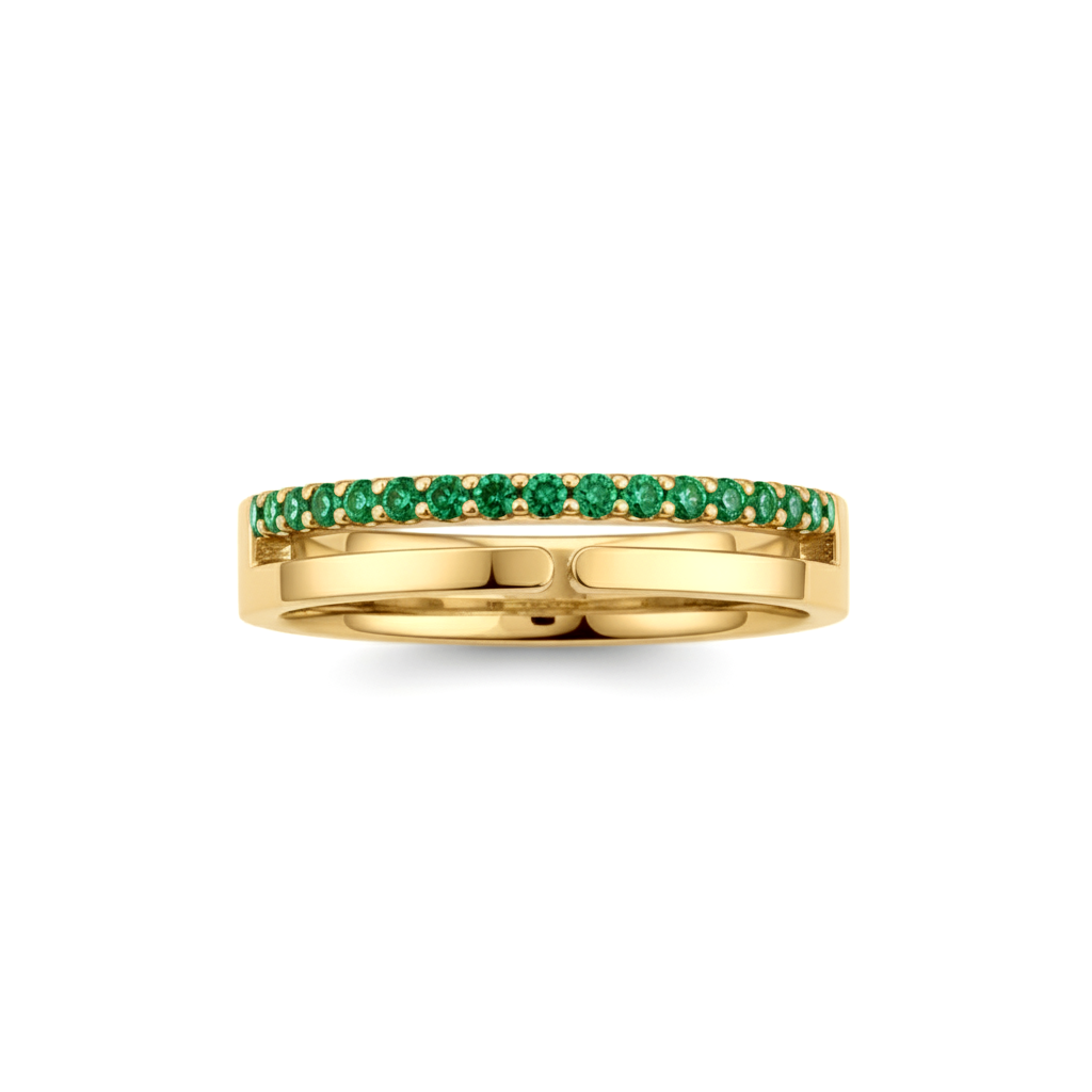 Anel com Esmeraldas, Vazado, Ouro Amarelo, 4 mm - ETERNITY Vazado