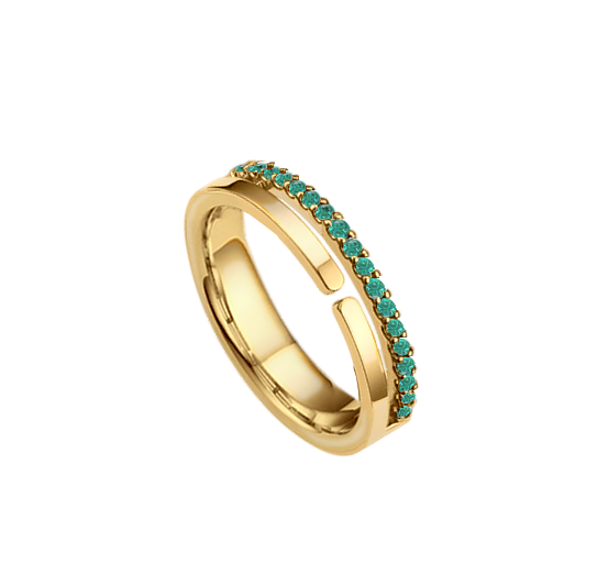 Anel com Esmeraldas, Vazado, Ouro Amarelo, 4 mm - ETERNITY Vazado