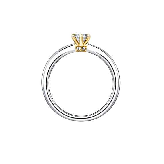 Anel Solitário Diamante Central 15 pontos, Aro Ouro Branco e Caixa 6 Garras Ouro Amarelo (ROYALE)