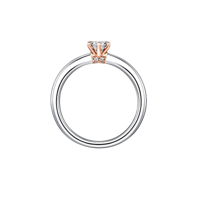 Anel Solitário Diamante Central 15 pontos, Aro Ouro Branco e Caixa 6 Garras Ouro Rosa (ROYALE)