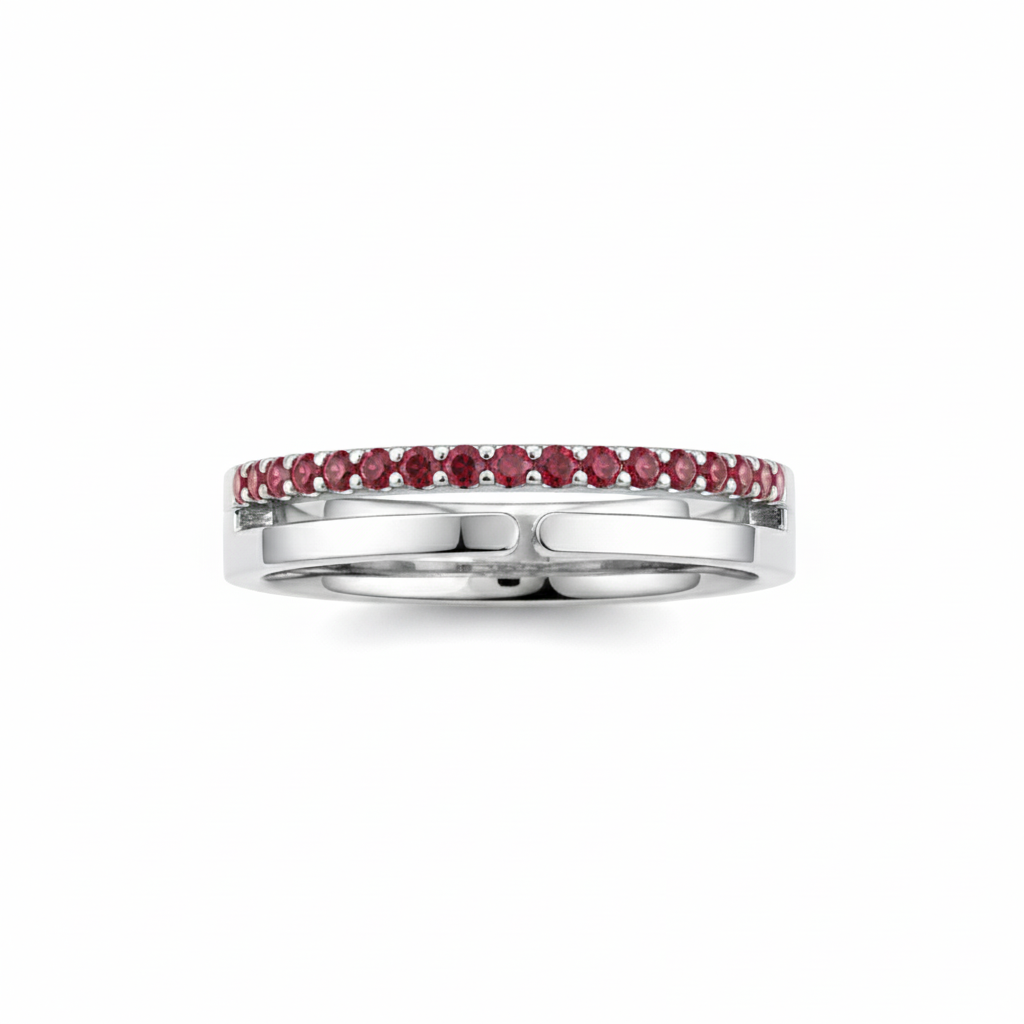 Anel com Rubis, Vazado, Ouro Branco, 4 mm - ETERNITY Vazado