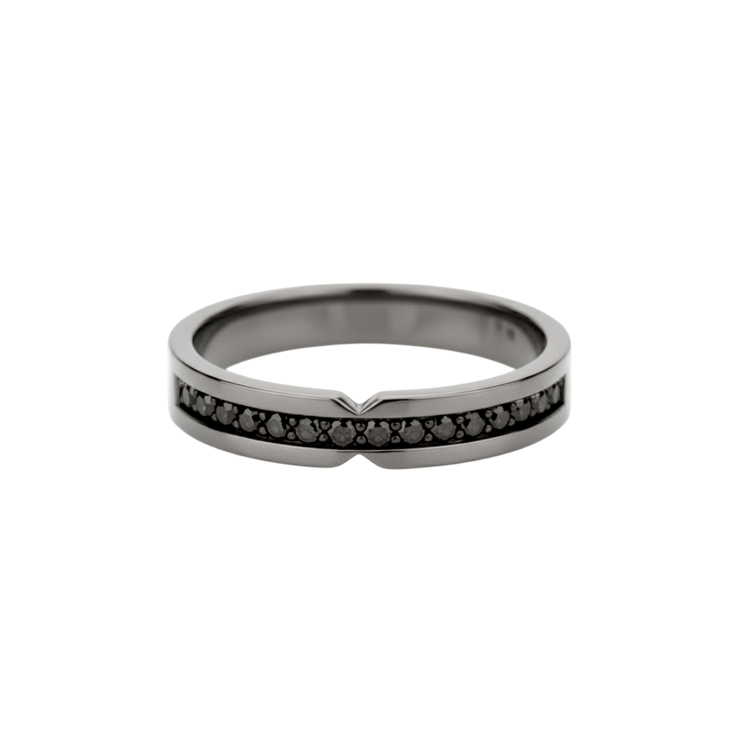 Anel de Diamantes Negros, Ouro Negro Paladinado 18k, 4 MM - SAINTE-MAXIME