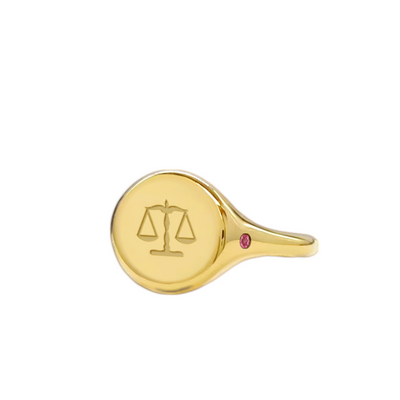 Anel Formatura Símbolo Direito, Pedra Rubi Vermelho - SIGNET Formatura