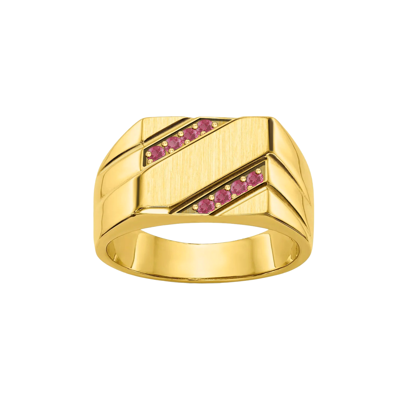 anel masculino, rubis vermelhos, ouro amarelo