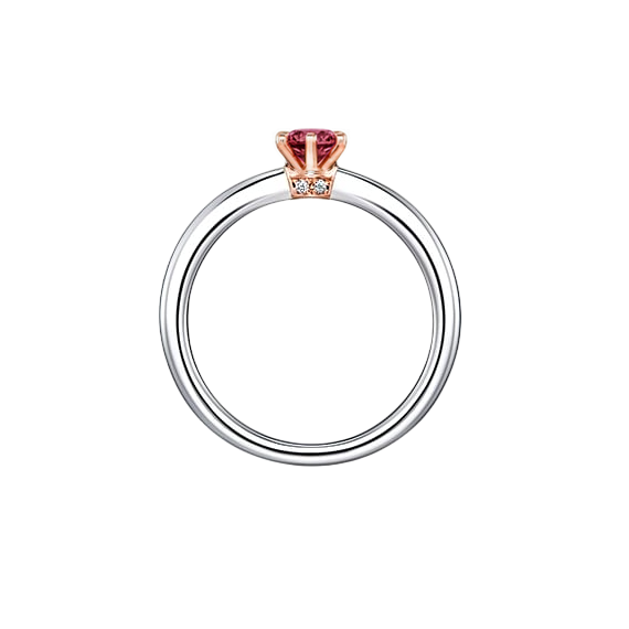 Anel Solitário de Rubi e Diamantes Laterais, Aro Ouro Branco e Caixa 6 Garras Ouro Rosa (ROYALE)