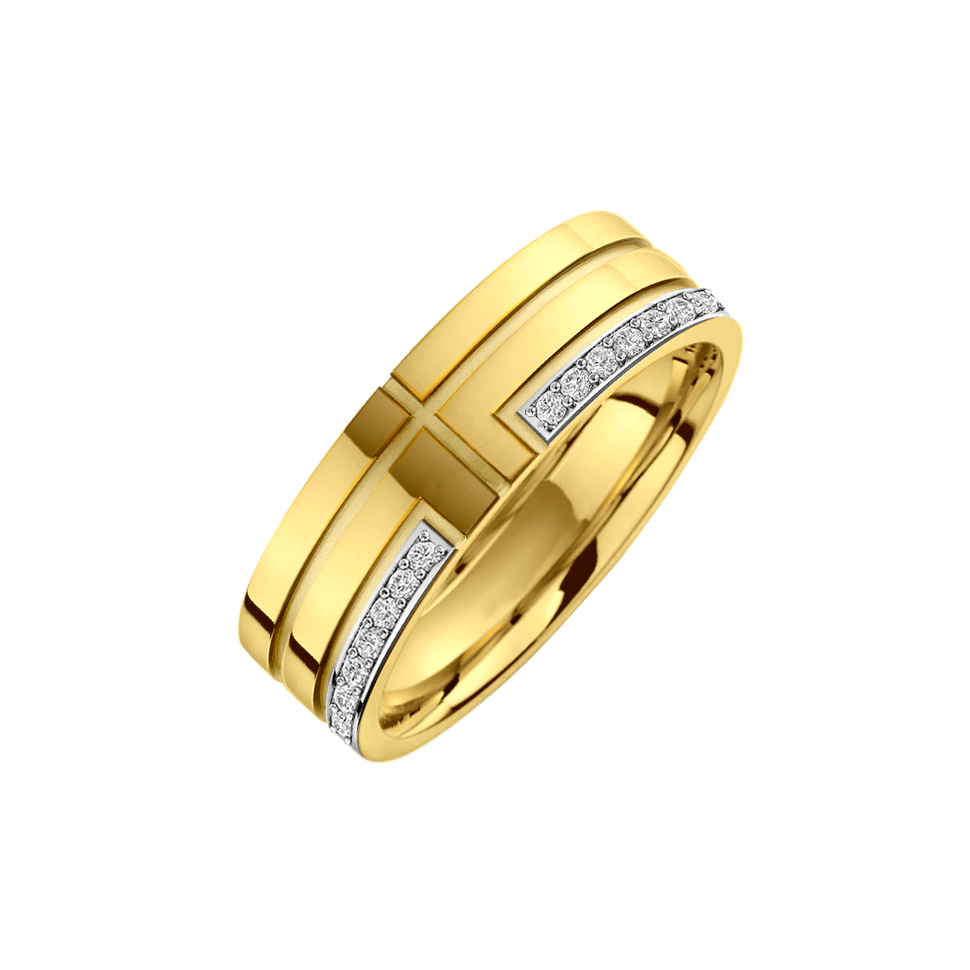 Anel Reto Ouro Amarelo e Ouro Branco com Diamantes - QUANTUM 6,0 mm