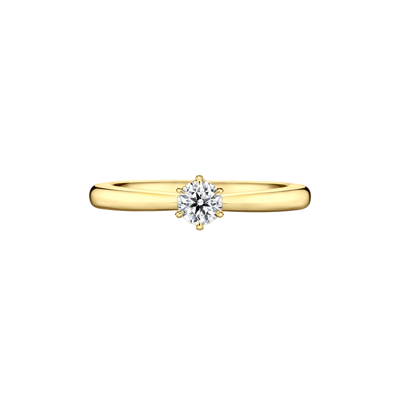 Anel Solitário de Diamante Central 15 pontos Caixa 6 Garras, Ouro Amarelo (ROYALE)