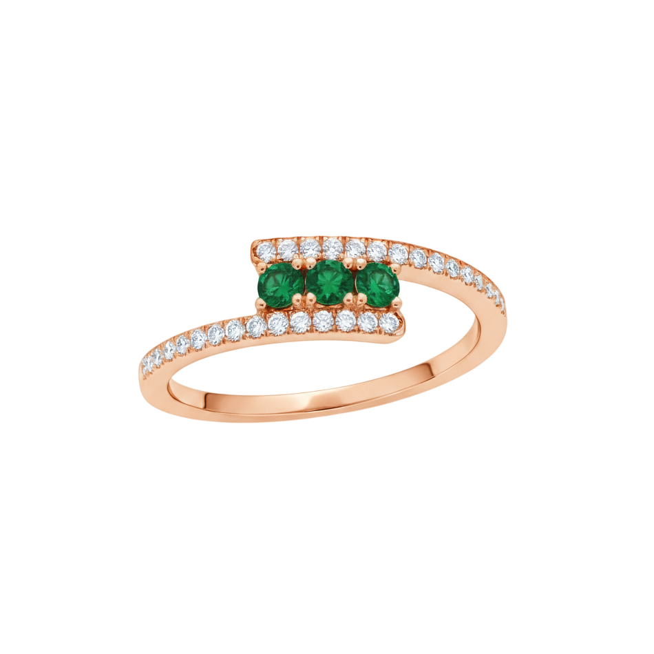 Anel Solitário Esmeraldas e Diamantes em Ouro Rosa - ETERNITY