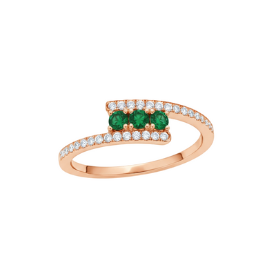 Anel Solitário Esmeraldas e Diamantes em Ouro Rosa - ETERNITY