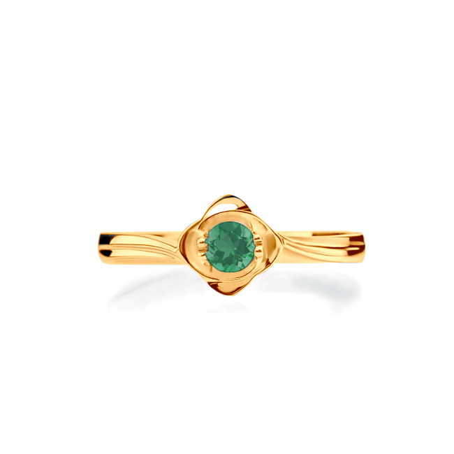 Anel Solitário Ouro Amarelo, Esmeralda Verde (LILY Verde)