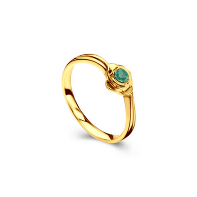 Anel Solitário Ouro Amarelo, Esmeralda Verde (LILY Verde)