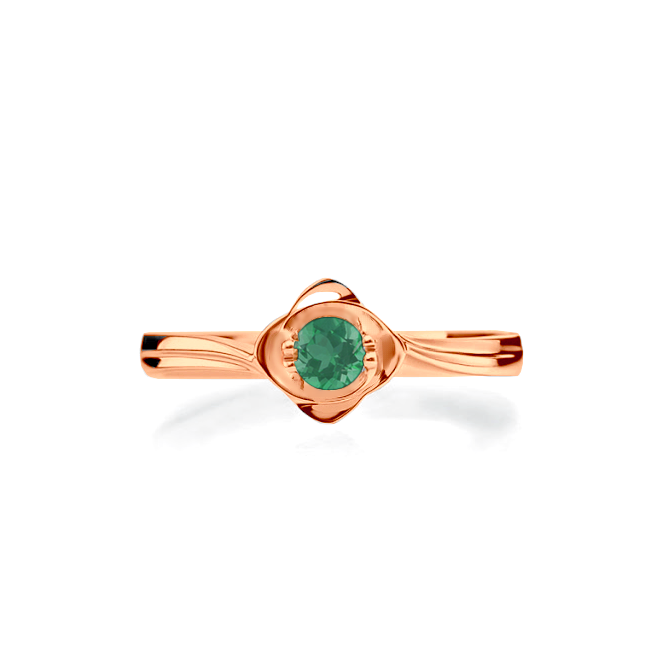 Anel Solitário Ouro Rosa, Esmeralda Verde (LILY Verde)