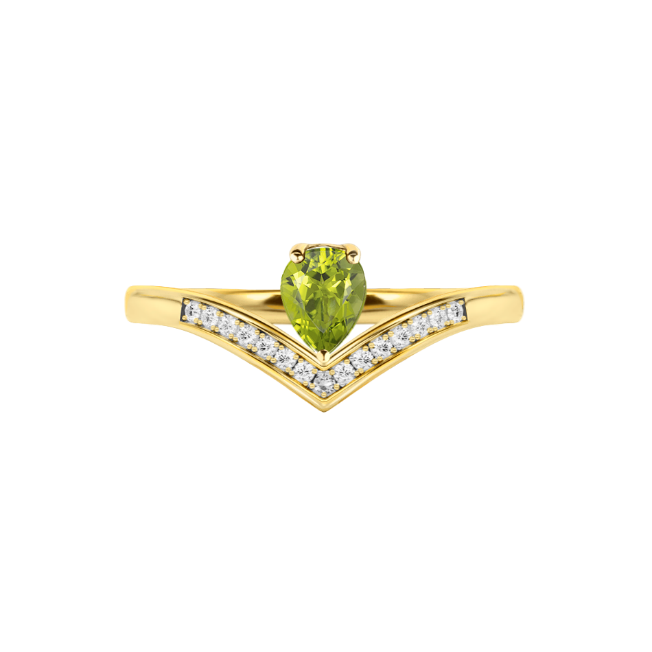 Anel Solitário de Peridoto Gota e Diamantes, Ouro Amarelo - VICTORIA Solitario