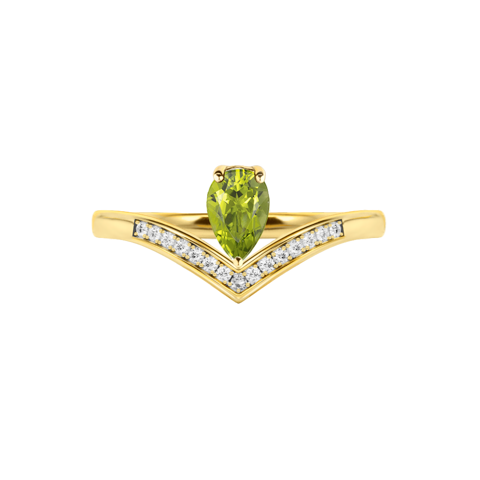Anel Solitário de Peridoto Gota e Diamantes, Ouro Amarelo - VICTORIA Solitario