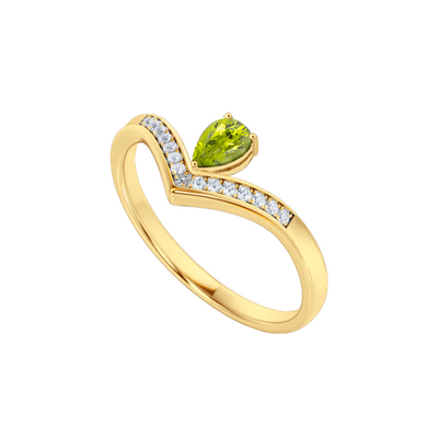 Anel Solitário de Peridoto Gota e Diamantes, Ouro Amarelo - VICTORIA Solitario