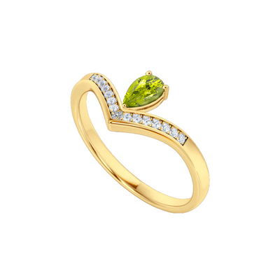 Anel Solitário de Peridoto Gota e Diamantes, Ouro Amarelo - VICTORIA Solitario