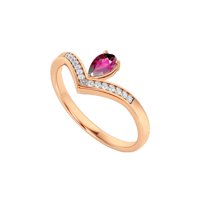 Anel Solitário de Rubi Gota e Diamantes, Ouro Rosa - VICTORIA Solitario