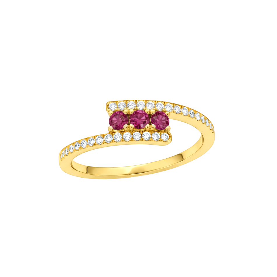 Anel Solitário Rubis e Diamantes em Ouro Amarelo - ETERNITY