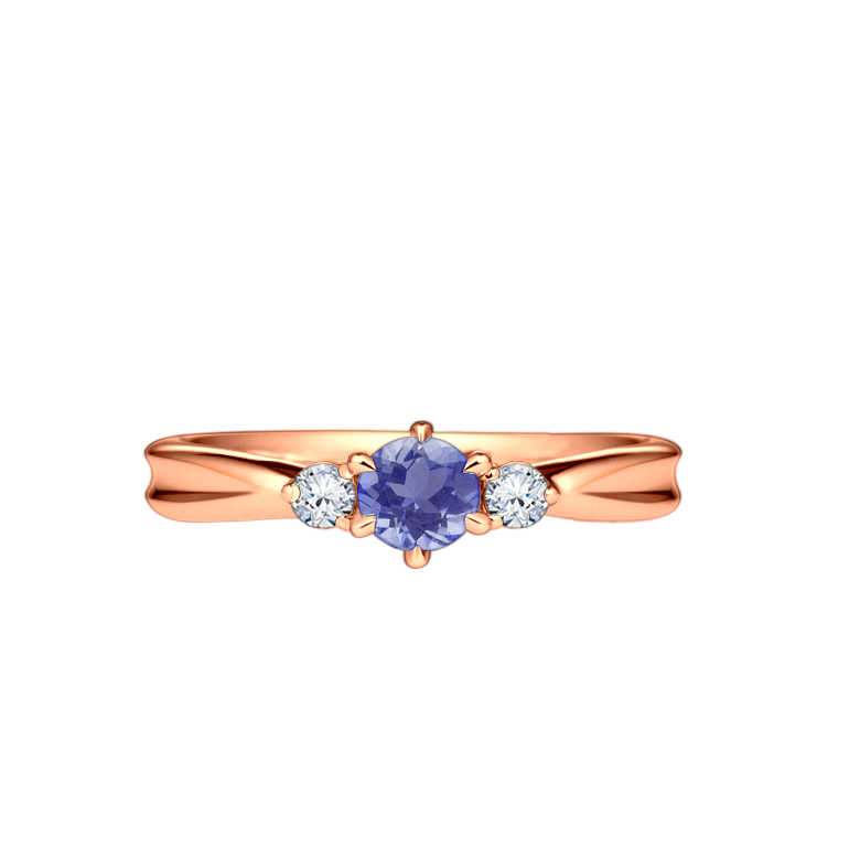 Anel Solitário de Tanzanita e Diamantes, Ouro Rosa - RIBBON 3 STONE Tanzanita Roxa