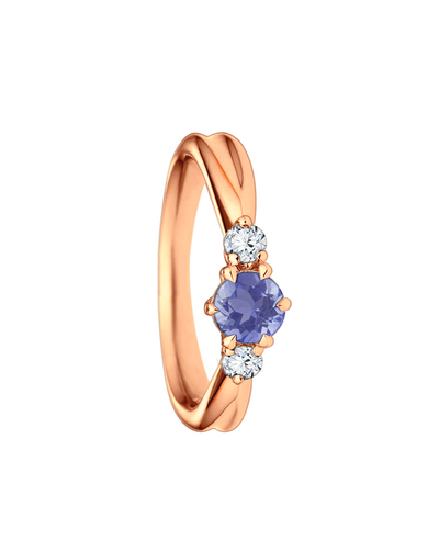 Anel Solitário de Tanzanita e Diamantes, Ouro Rosa - RIBBON 3 STONE Tanzanita Roxa