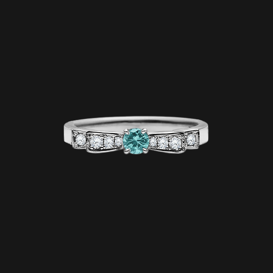 Anel Solitário Turmalina Paraíba e Diamantes em Platina, Aro Lateral Laço - Paraiba Collection