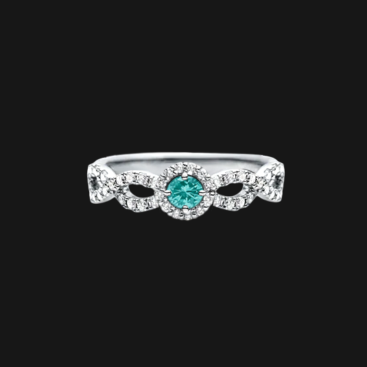 Anel Solitário Turmalina Paraíba e Diamantes em Platina, Aro Lateral Oval Vazado - Paraiba Collection