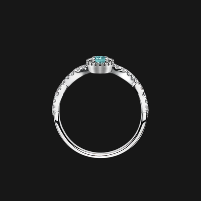 Anel Solitário Turmalina Paraíba e Diamantes em Platina, Aro Lateral Oval Vazado - Paraiba Collection